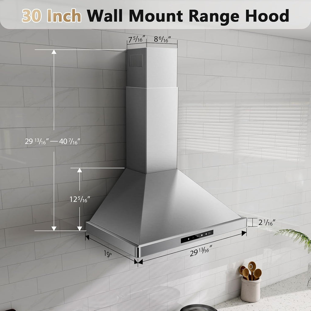 Wall Mount Range Hood 30 inch, 900 CFM Stainless Steel Kitchen Hood