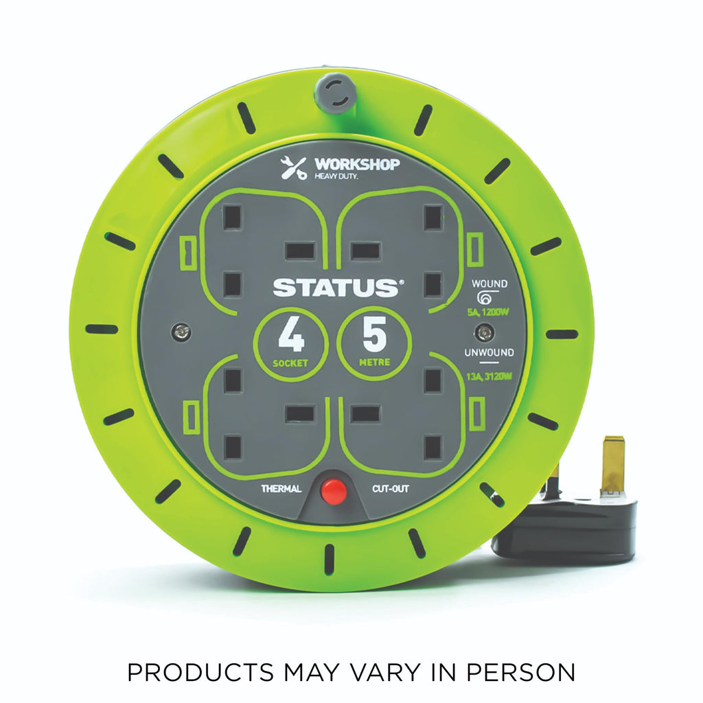 STATUS 2 Socket Cable Reel,10m Green Outdoor Extension Lead, Heavy Duty, 13 Amp, Thermal Cut Out Overload Protection, Ideal for Garden Power Tools,DIY Use, Workshop (S13A10MCR3)