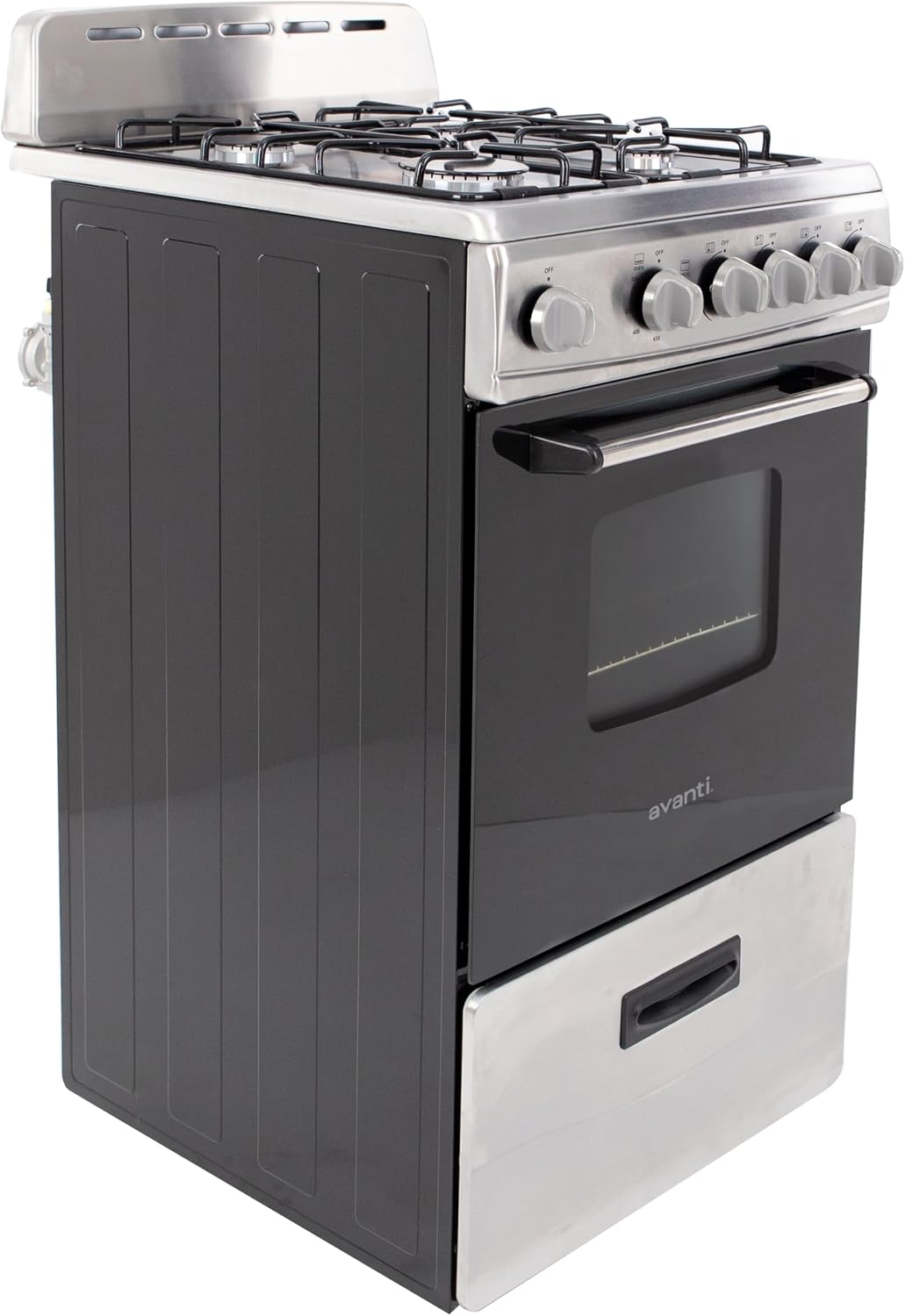 Avanti Compact Gas Range Oven, 4 Sealed Burners, 20-Inch, Stainless Steel