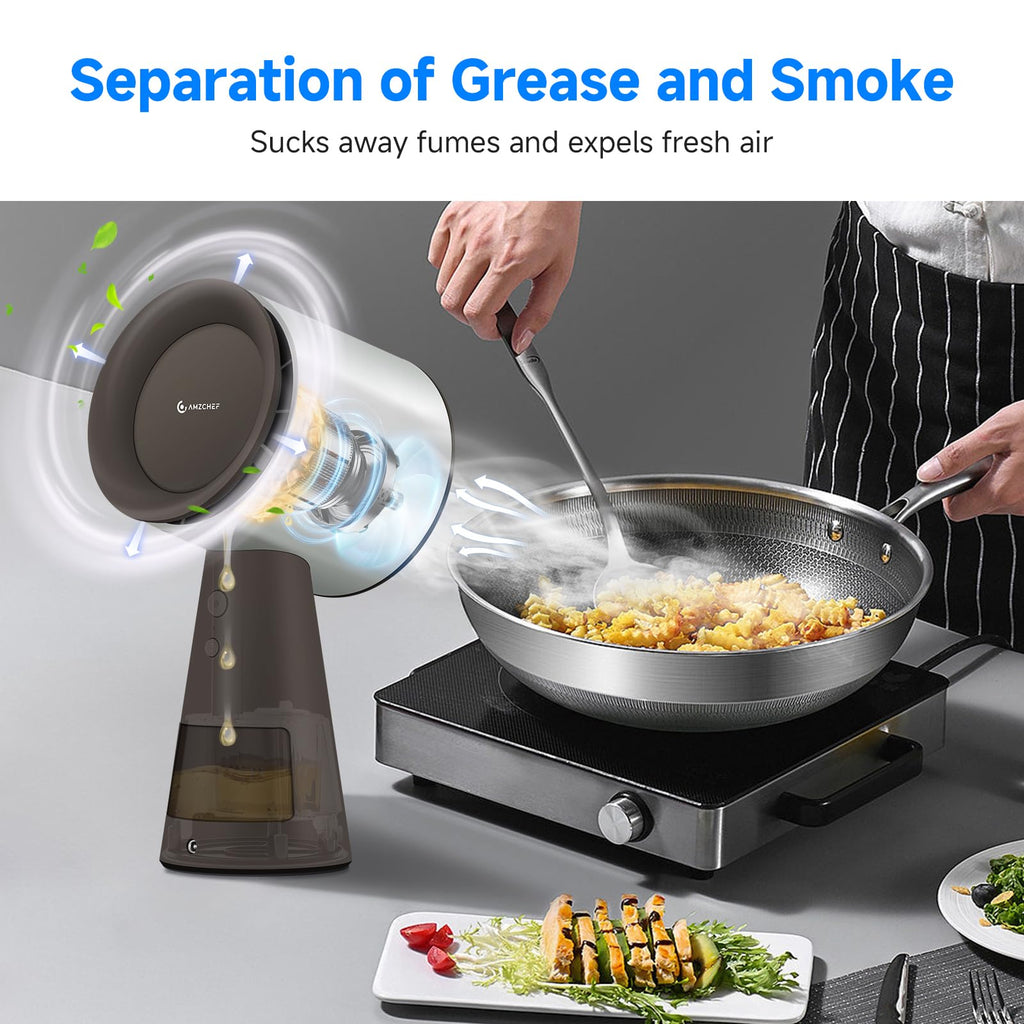 AMZCHEF Portable Range Hood, 3-Speed Desktop Exhaust Vent Fan，Black