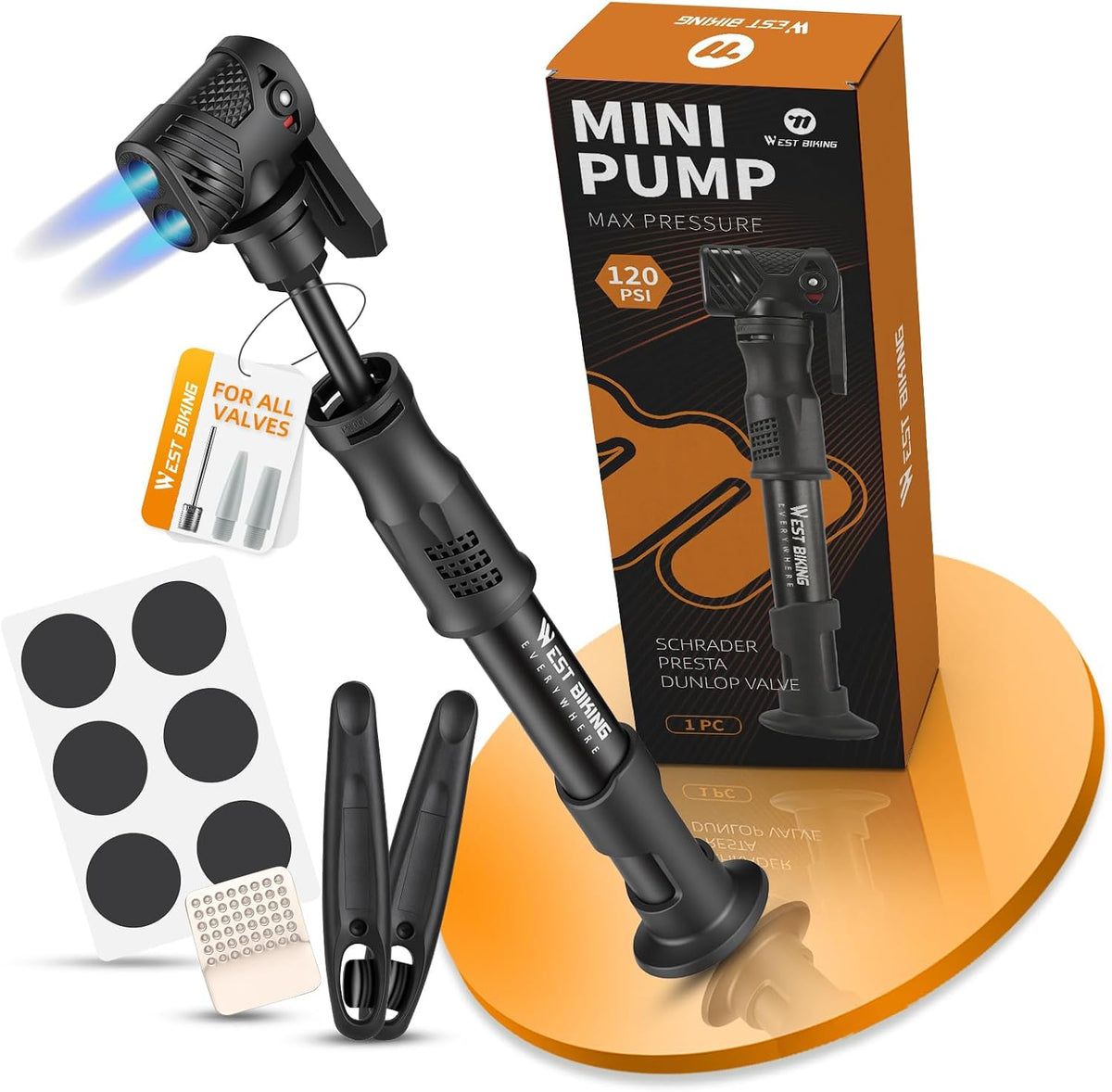 Bicycle Pump Mini Bike Pump Aluminum Alloy Cycle Pump for Presta & Schrader Valve, Portable Lightweight Bike Tyre Pump Fast Tyre Inflation Mini Air Pump For Mountain Road Bike Ball Pump