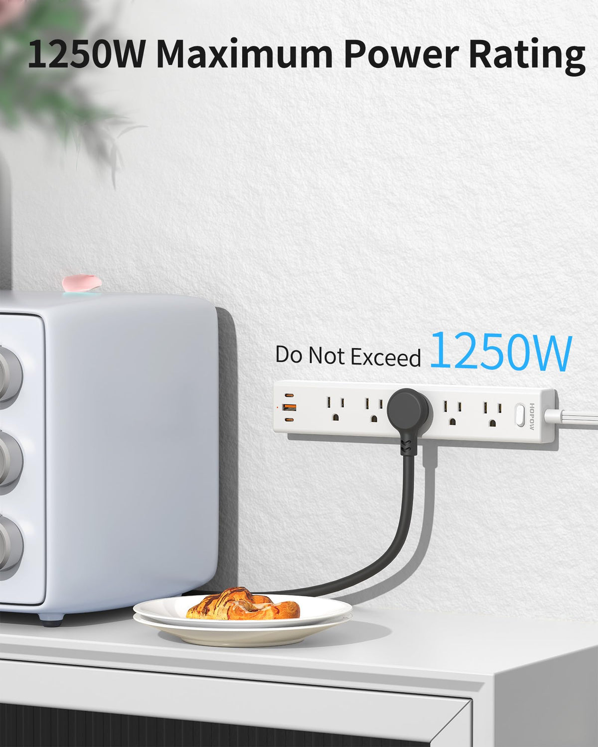 6FT Surge Protector Power Strip, 1700J, 5AC&1A2C, Flat Plug Extension Cord