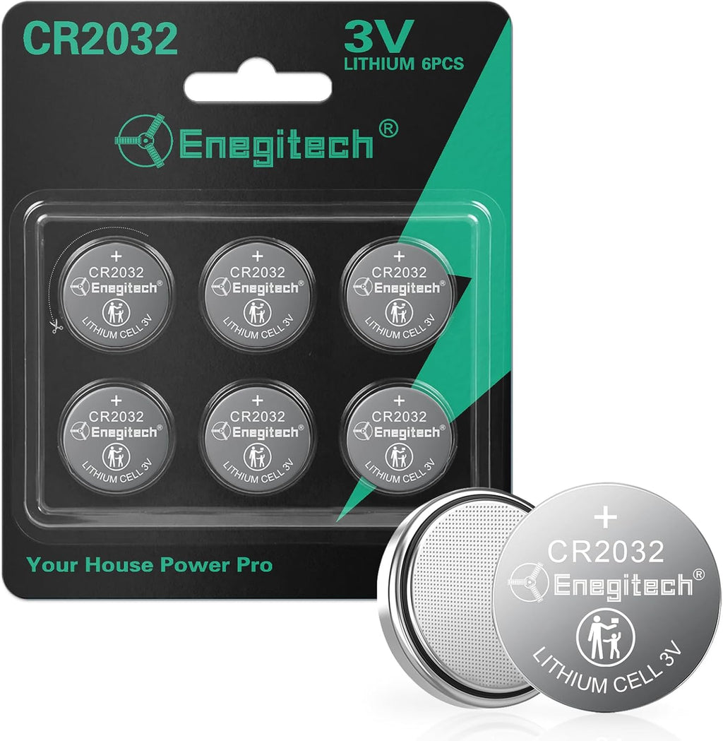 Enegitech CR2032 Batteries, 2032 Lithium 3V Coin Battery, 6 Pack