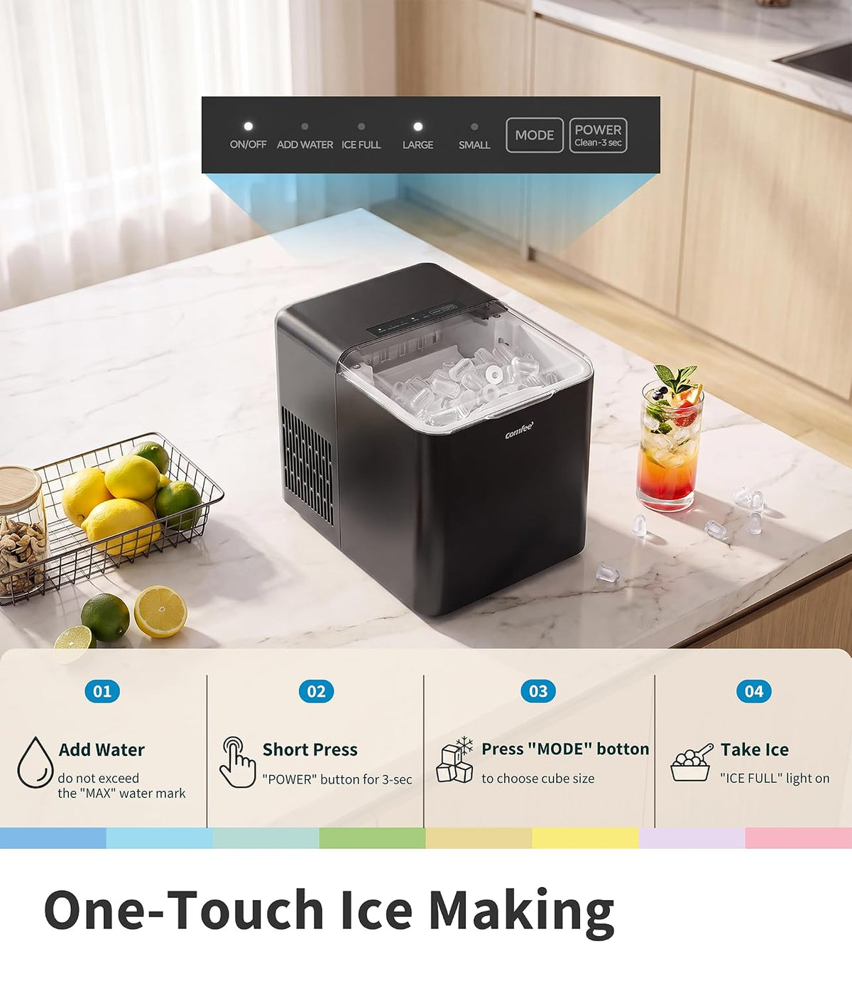 Comfee 33lbs Countertop Bullet Ice Maker, Self-Cleaning, with Ice Scoop
