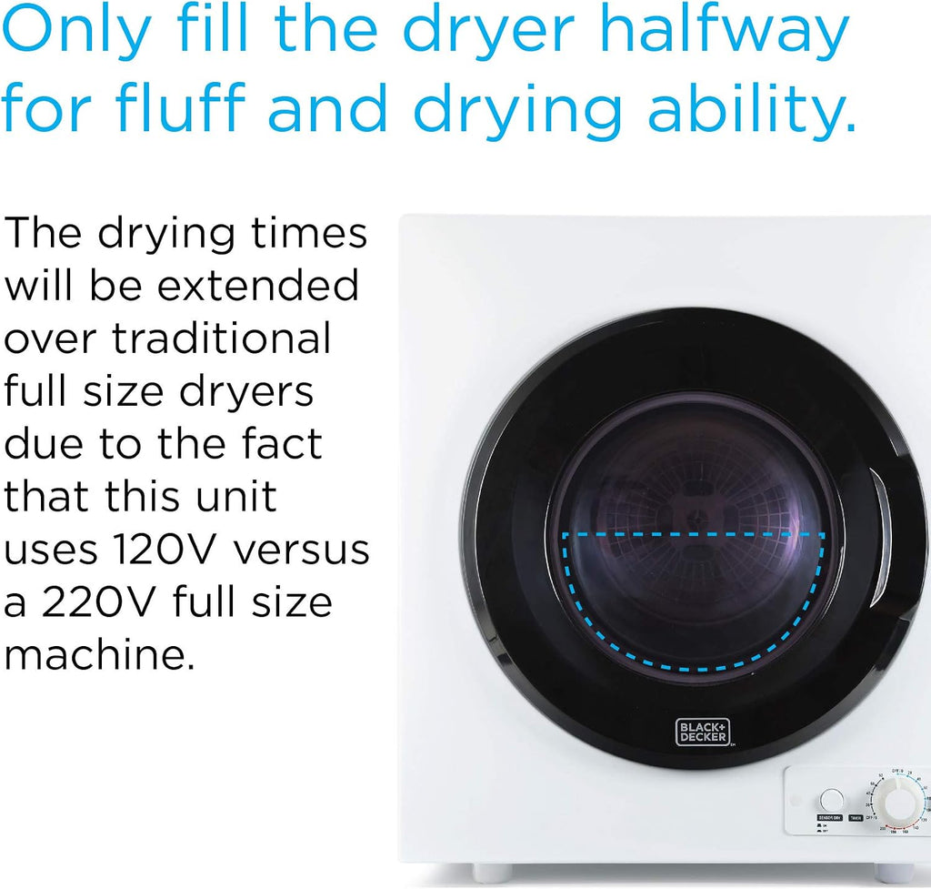 BLACK+DECKER 2.65 Cu. Ft. Portable Dryer, 8.8 lb. Capacity, BCED26, White