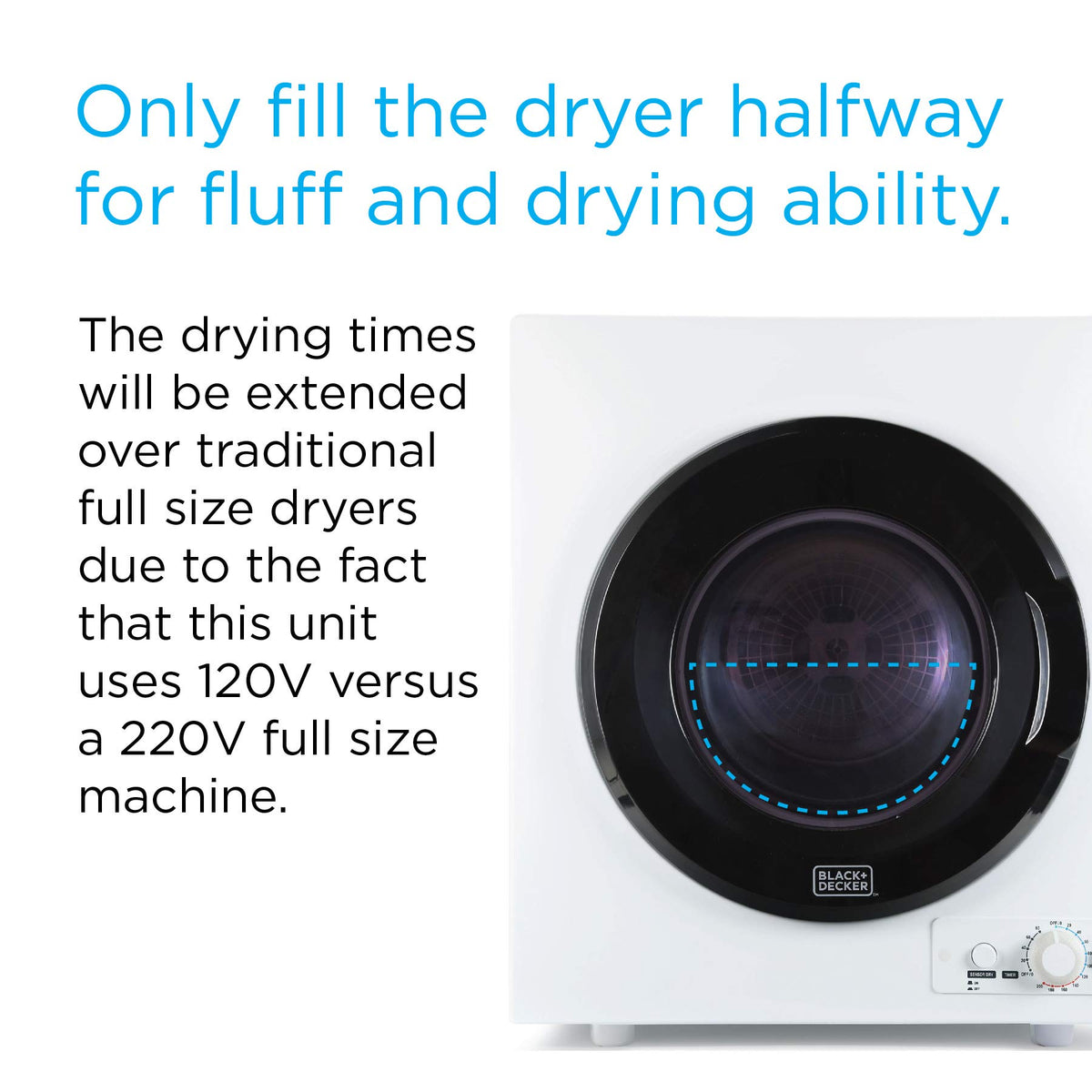 BLACK+DECKER 2.65 Cu. Ft. Portable Dryer, 8.8 lb. Capacity, BCED26, White