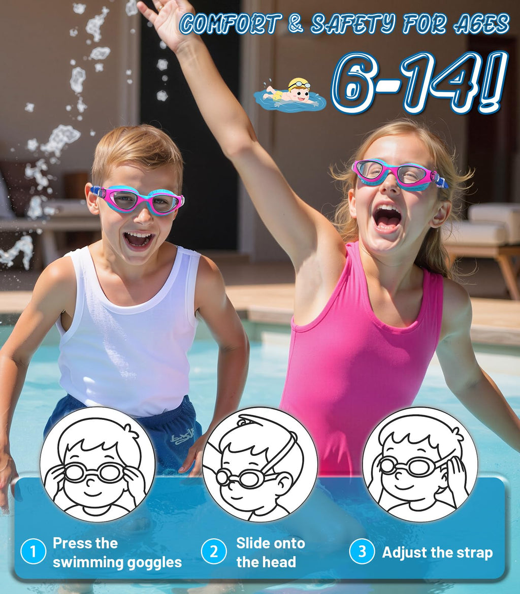 Kids Swimming Goggles for Boys & Girls Aged 6-14, Anti-Fog