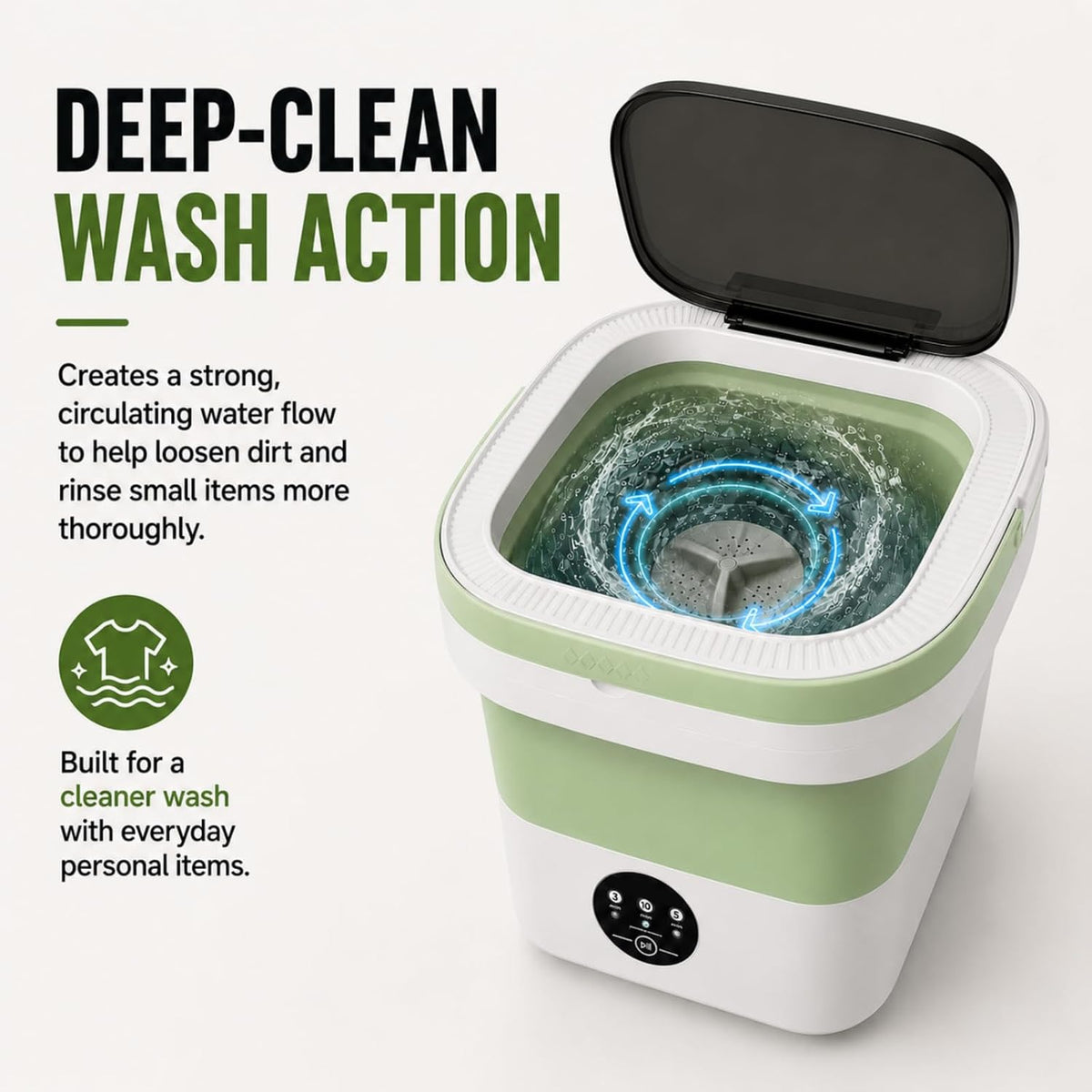 Portable Washing Machine【Upgraded 20L Capacity・3 Modes Deep Cleaning・1-Year Free Replacement】Foldable Mini Washer and Dryer, Small Washing Machine for Travel, Dorms, RVs, Camping (Green)