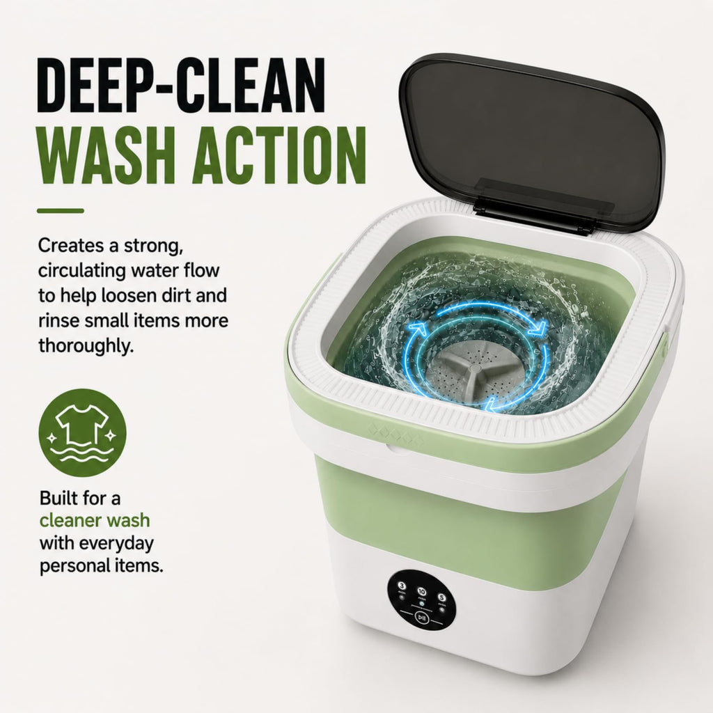 Portable Washing Machine【Upgraded 20L Capacity・3 Modes Deep Cleaning・1-Year Free Replacement】Foldable Mini Washer and Dryer, Small Washing Machine for Travel, Dorms, RVs, Camping (Green)