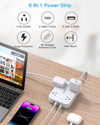 10 Ft Extension Cord, Flat Power Strip with 4 Outlets 4 USB Ports (2 USB C)