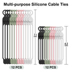 24Pcs Silicone Cable Ties, Cord Organizer Cable Management-Multi