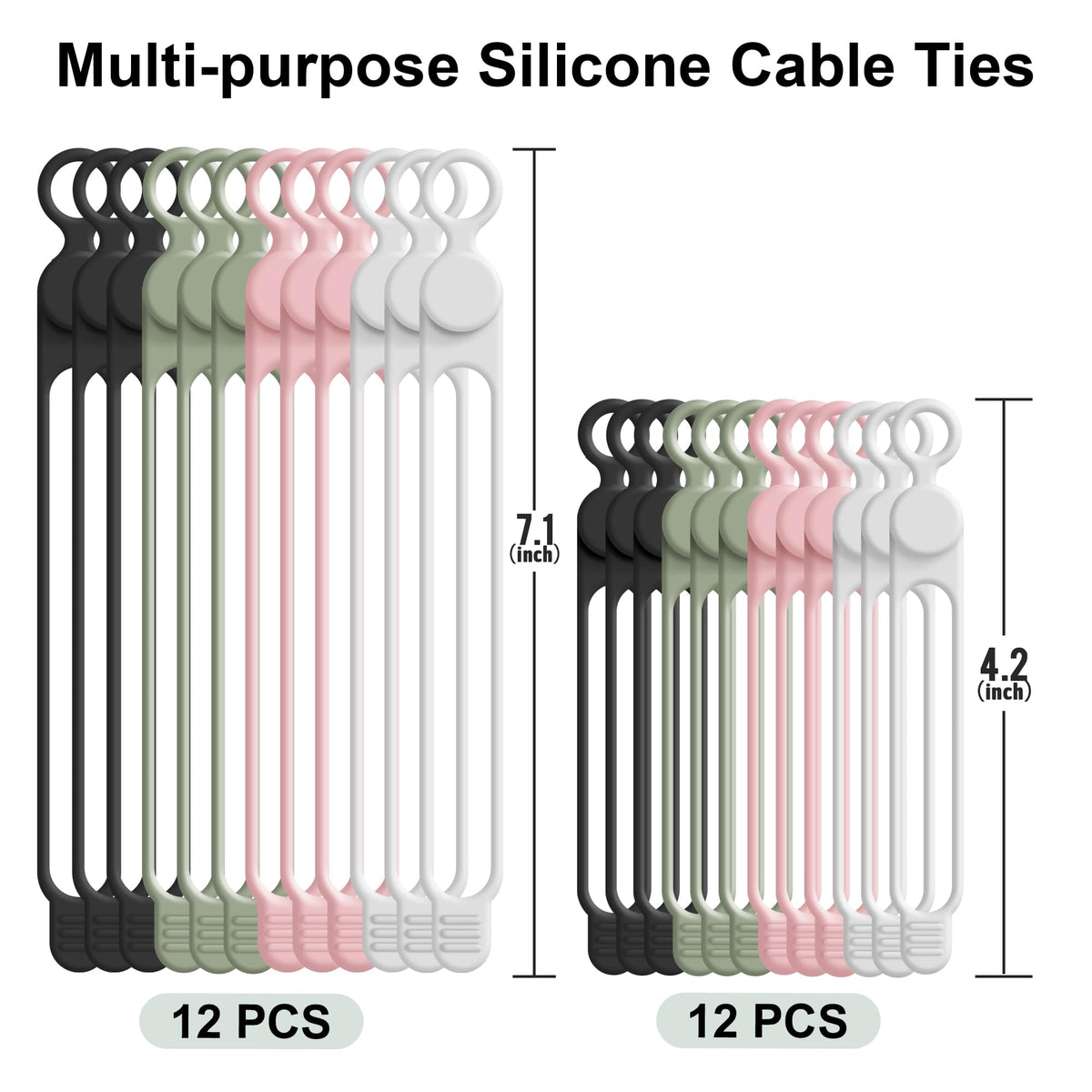 24Pcs Silicone Cable Ties, Cord Organizer Cable Management-Multi