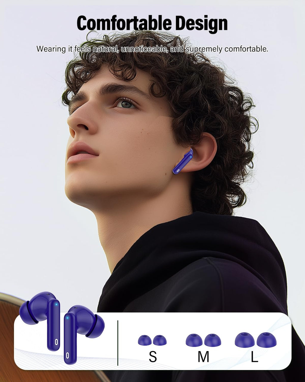 Wireless Earbuds, Bluetooth 5.4 Headphones Bass Stereo/Clear Calls, White