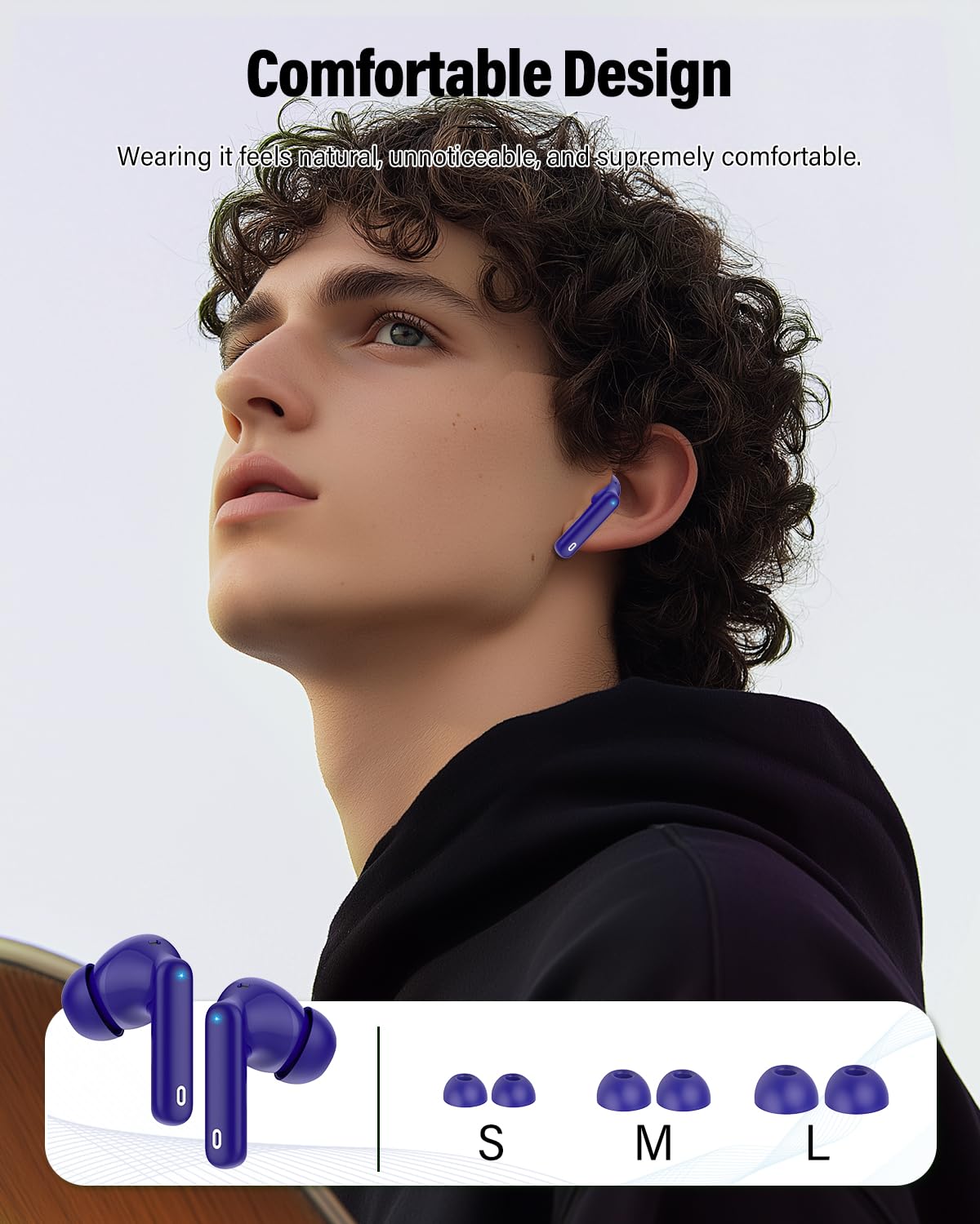 Wireless Earbuds, Bluetooth 5.4 Headphones Bass Stereo/Clear Calls, White