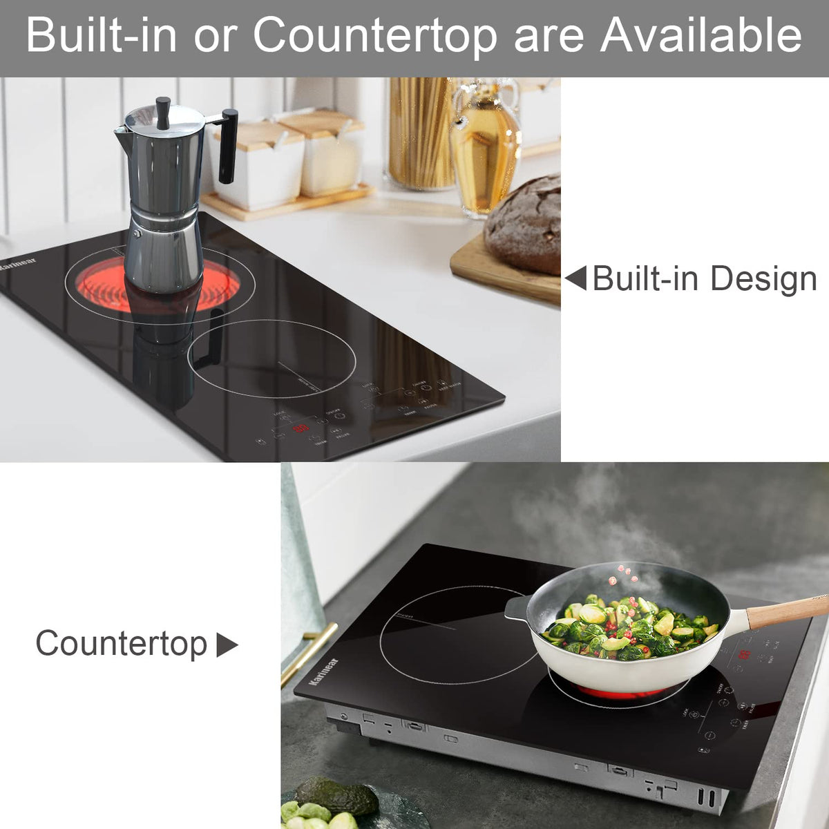 Karinear Electric Cooktop 2 Burners, 110v Plug in Electric Stove Top