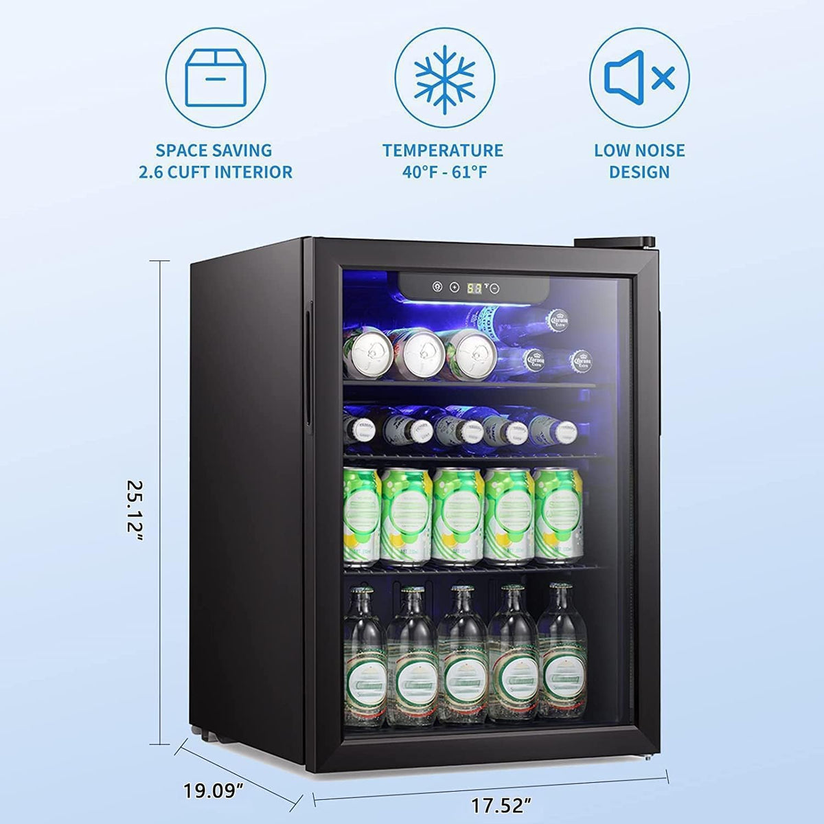 Antarctic Star Beverage Refrigerator Cooler 68 Can, Mini Fridge with Glass Door for Beer Drinks Wine,Freestanding Small Fridge with Electronic Temperature Control for Home and Bar,1.7 cu.ft