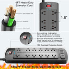 ALESTOR 6 Ft Surge Protector Power Strip with 12 Outlets and 4 USB Ports