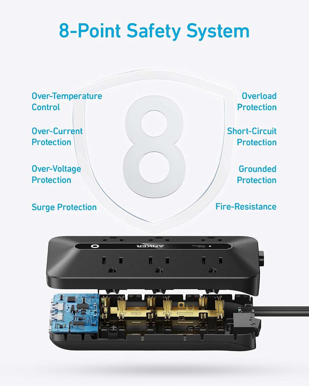 Anker Power Strip with 300J Surge Protector, 5ft Outlet Extender, 20W, 6AC