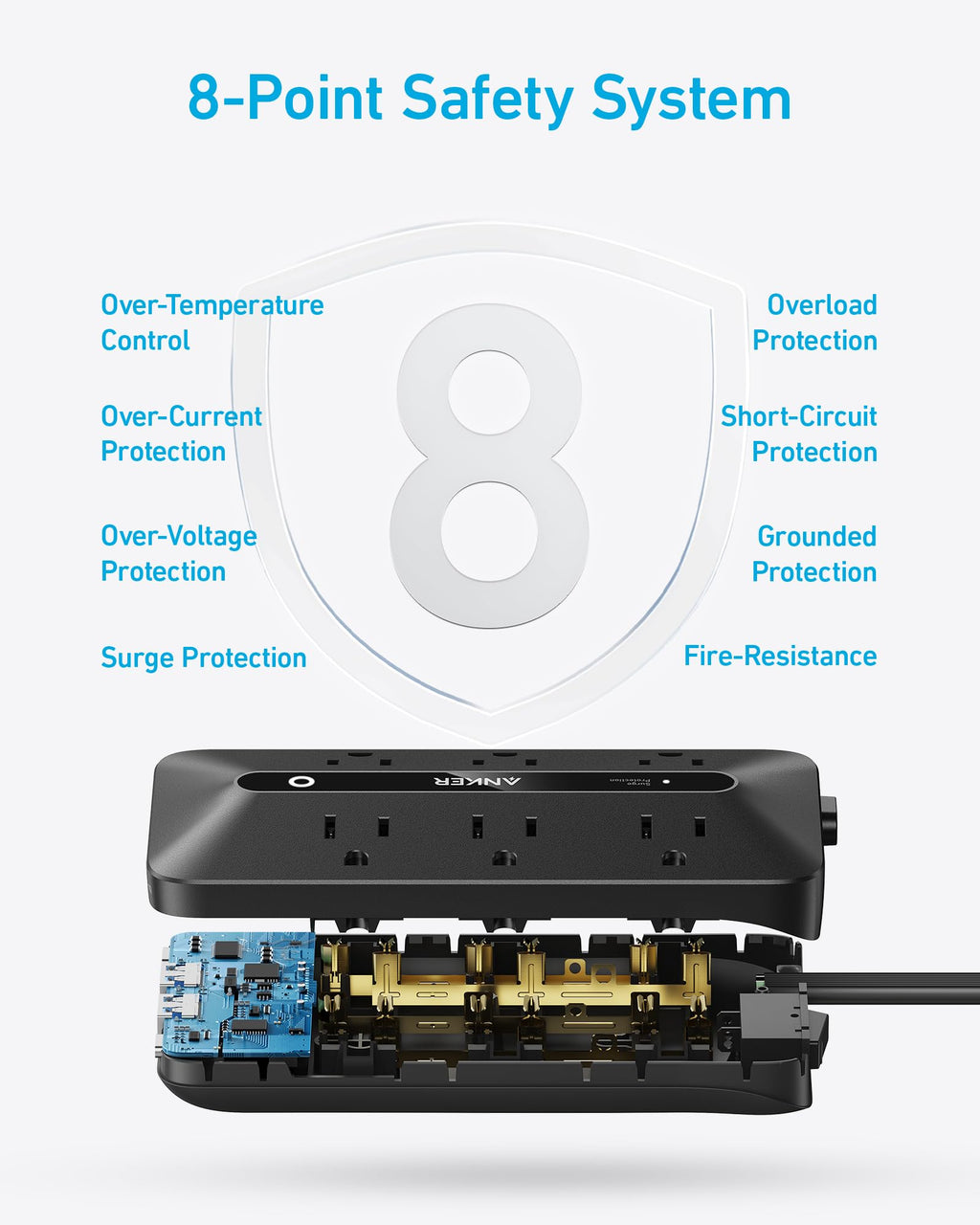 Anker Power Strip with 300J Surge Protector, 5ft Outlet Extender, 20W, 6AC