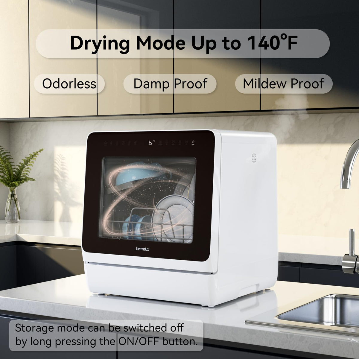 Hermitlux Slim Countertop Portable Dishwasher for Small Spaces