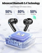 Wireless Earbuds, Bluetooth 5.4 Headphones Bass Stereo/Clear Calls, White