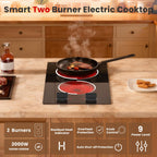 2 Burner Electric Cooktop 110V 2000W Countertop or Built-in