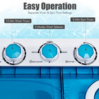 COSTWAY Portable Washing Machine, Twin Tub 26lbs Capacity Laundry, 18lbs Washer and 8lbs Spinner Combo with Timer Knobs, Built-in Drain Pump, Compact Washer for Home Dorm Apartment (Grey+White)