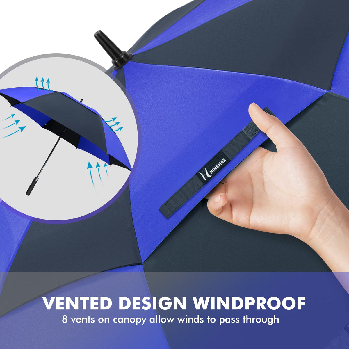 NINEMAX Large Golf Umbrella Windproof Strong 54/62/68 Inch,Extra Big Golf Umbrellas Automatic Open Double Canopy for Gents Women