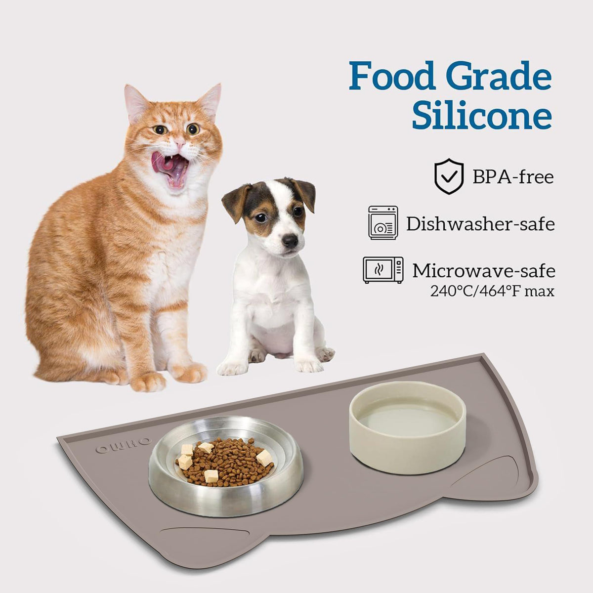 OHMO Silicone Cat Food Mat for Food&Water Bowls, 46x25cm, Honey