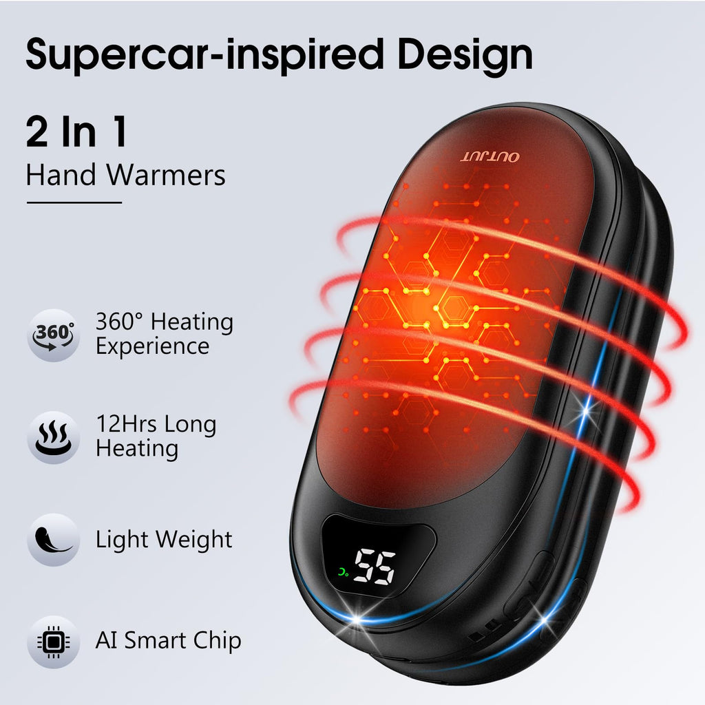 2-Pack Hand Warmer Rechargeable 6000mAh OUTJUT Portable Pocket Warmer Adjustable Heating Modes，USB Electric Split Rechargeable Hand Warmer Suitable for Outdoor Sports, Camping, for Reno Patients