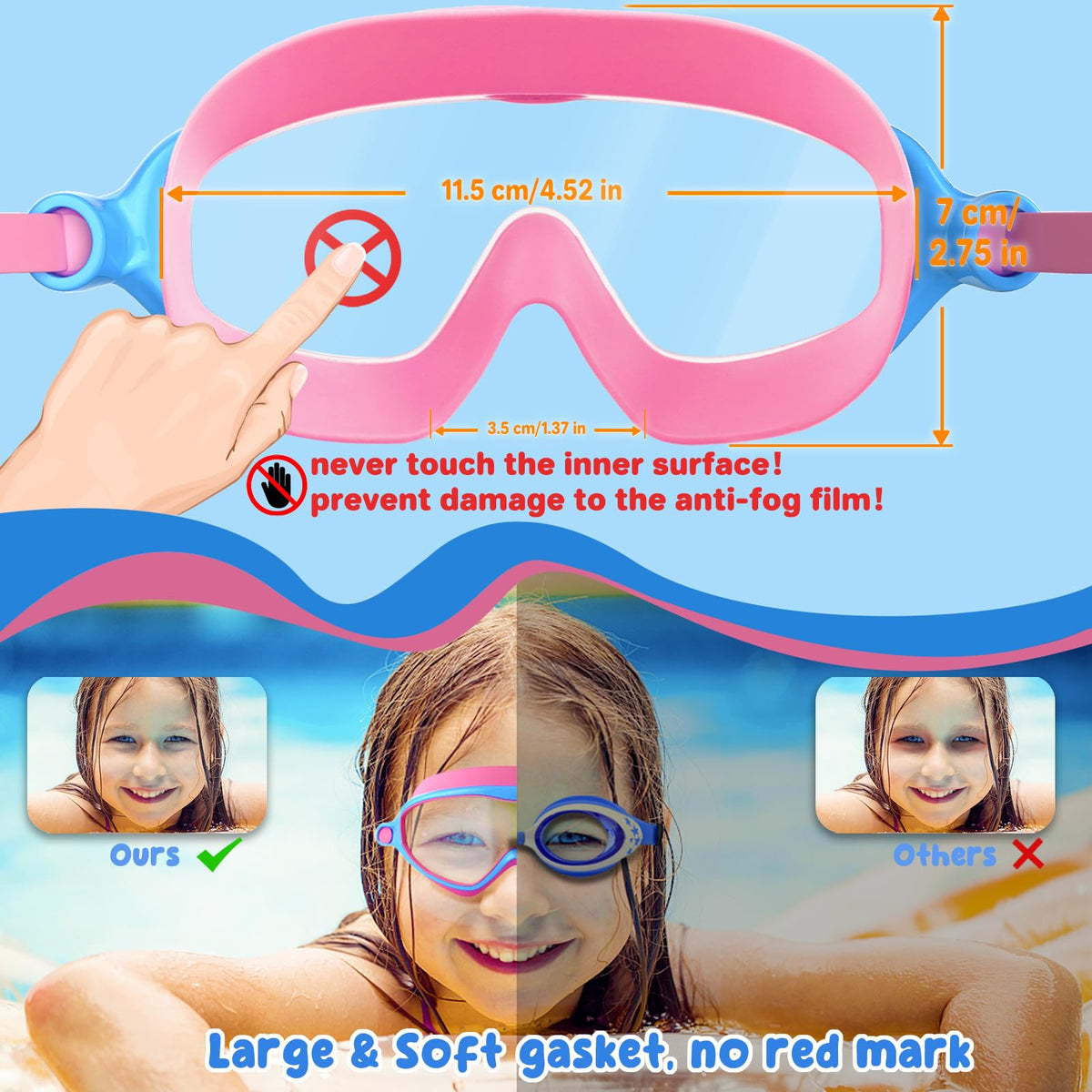 COOLOO Kids Swimming Goggles for Age 4-14, 2 Pack Wide Vision Kids Goggles