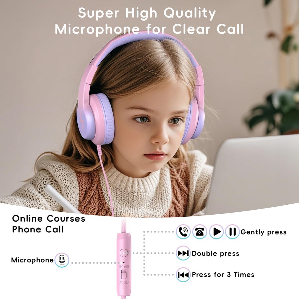 Candy Bila Wired Kids Headphones for School, Over-Ear for Boys Girls