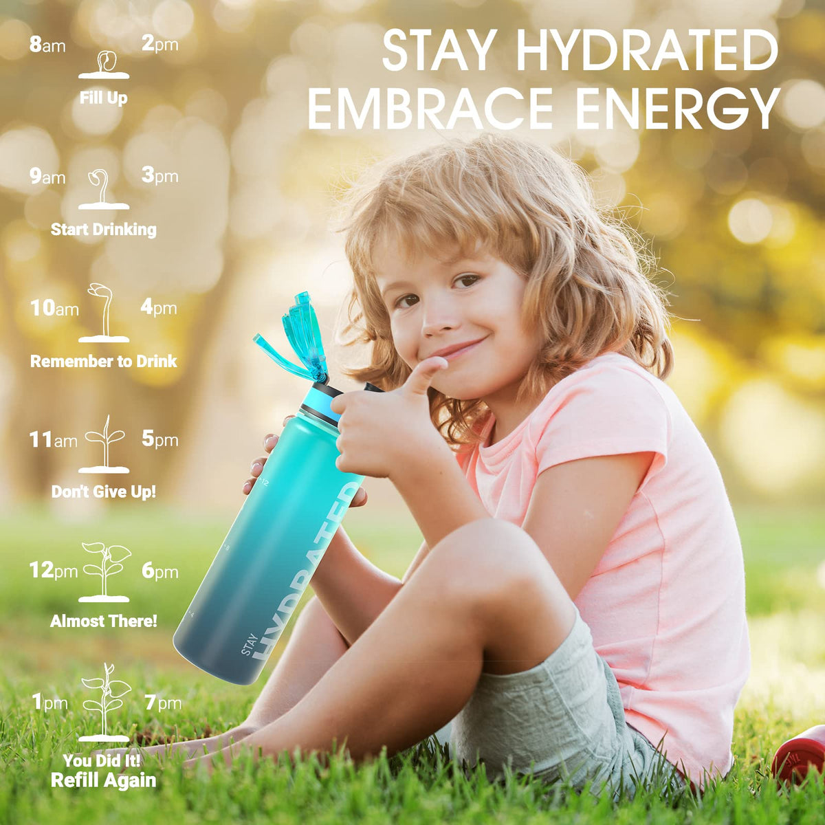Sahara Sailor Water Bottle 1L, Leakproof Tritan Bottle with Time Marker