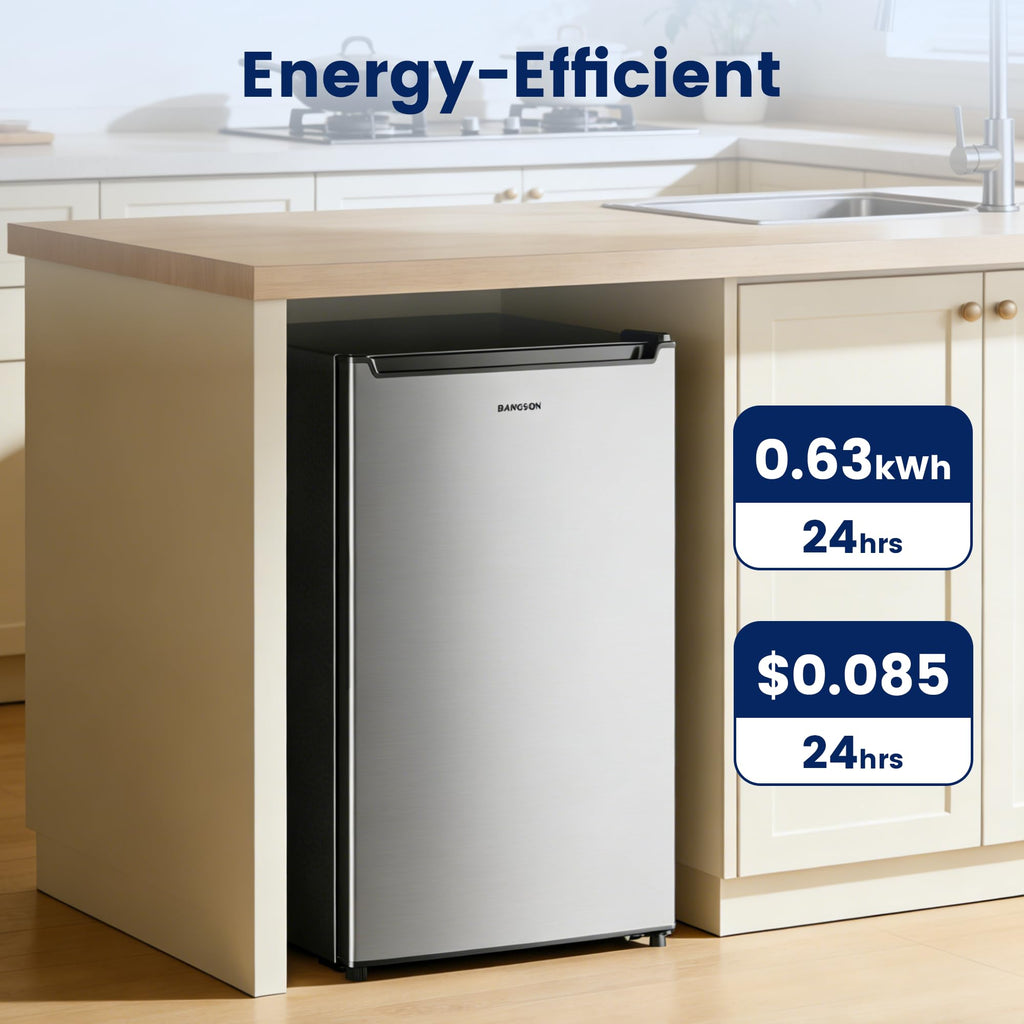 BANGSON 1.1 Cu.ft Upright Mini Freezer for Dorms Apartment, Silver