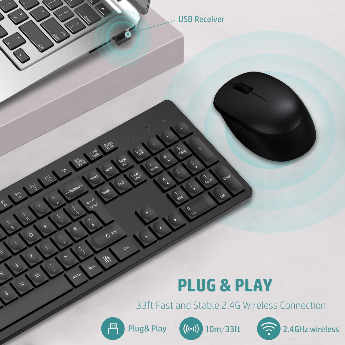 LeadsaiL Wireless Keyboard and Mouse Set, 2.4GHz USB Computer Keyboards and Mouse Combo, Ergonomic Design with 12 Multimedia Shortcuts for HP/Lenovo Laptop and Mac-Pink