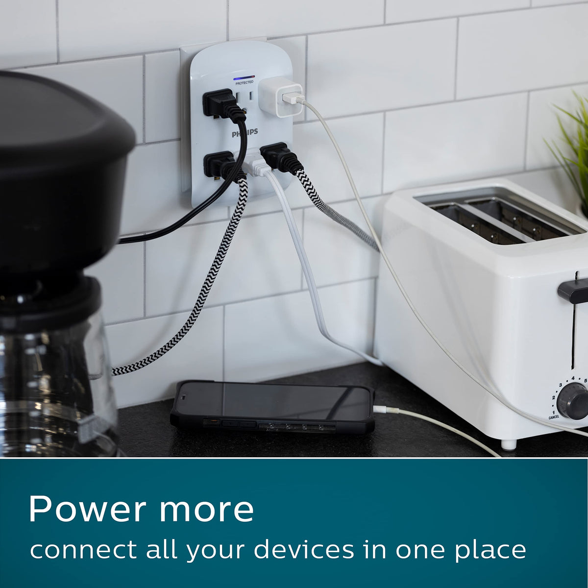 Philips 6-Outlet Extender Surge Protector, Wall Tap, 900 Joules, 3-Prong