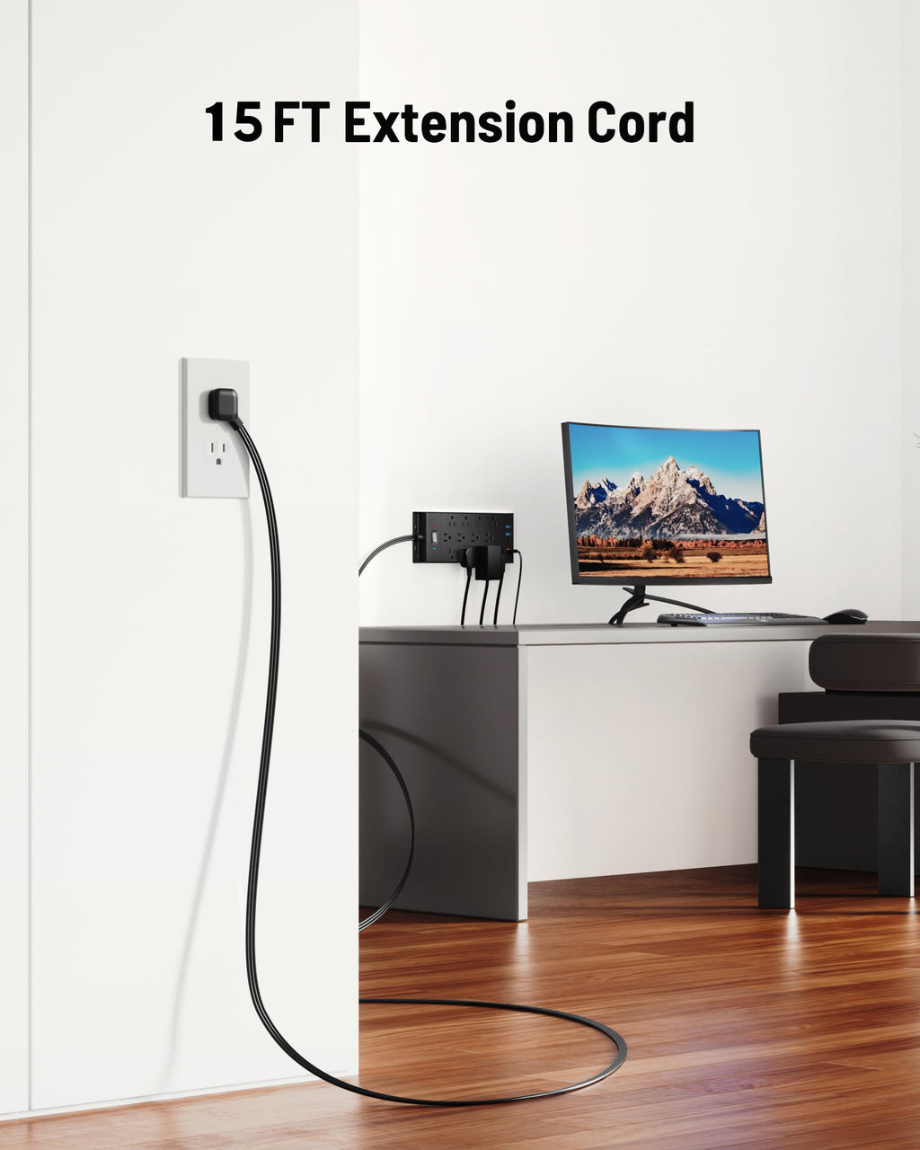 Surge Protector Power Strip 4800J, LeZone 10Ft Long Extension Cord Flat Plug, 20 Outlets 8 USB Ports(4 USB-C), Wall Mountable, Desk Charging Station, Black