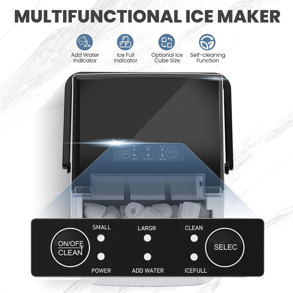 DUMOS Countertop Ice Maker with Handle, Portable Ice Machine