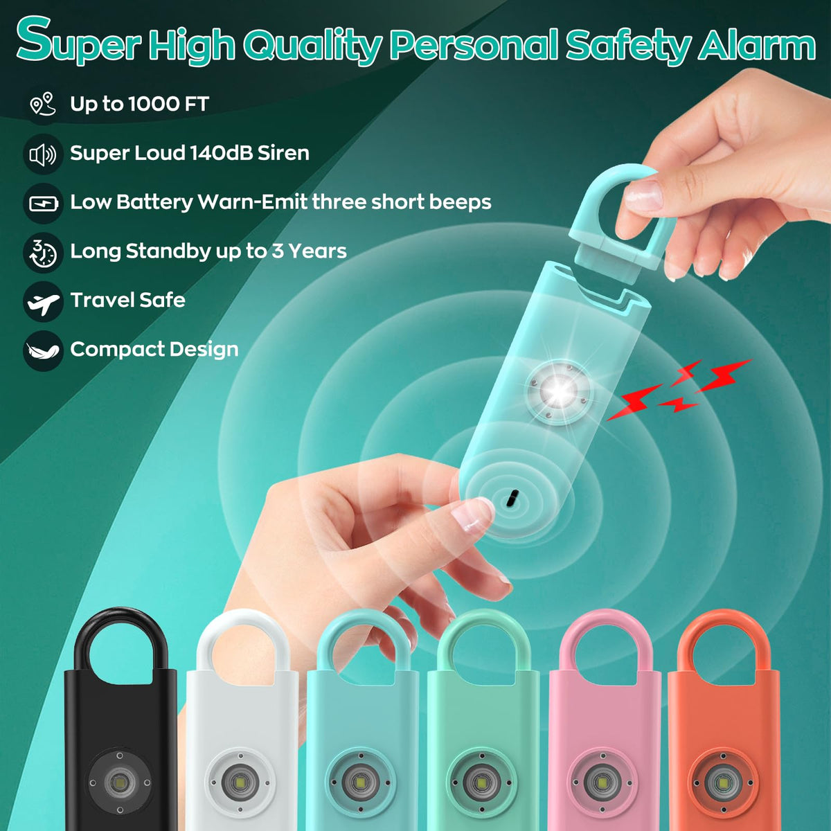 Fauxomor 140dB Personal Safety Alarm for Women 3pack Self Defense Keychain