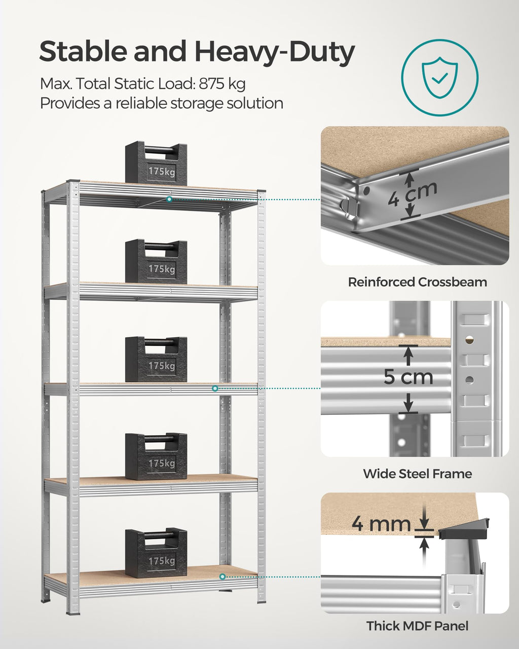 SONGMICS 5-Tier Heavy-Duty Shelving Units, Set of 2, Boltless Assembly