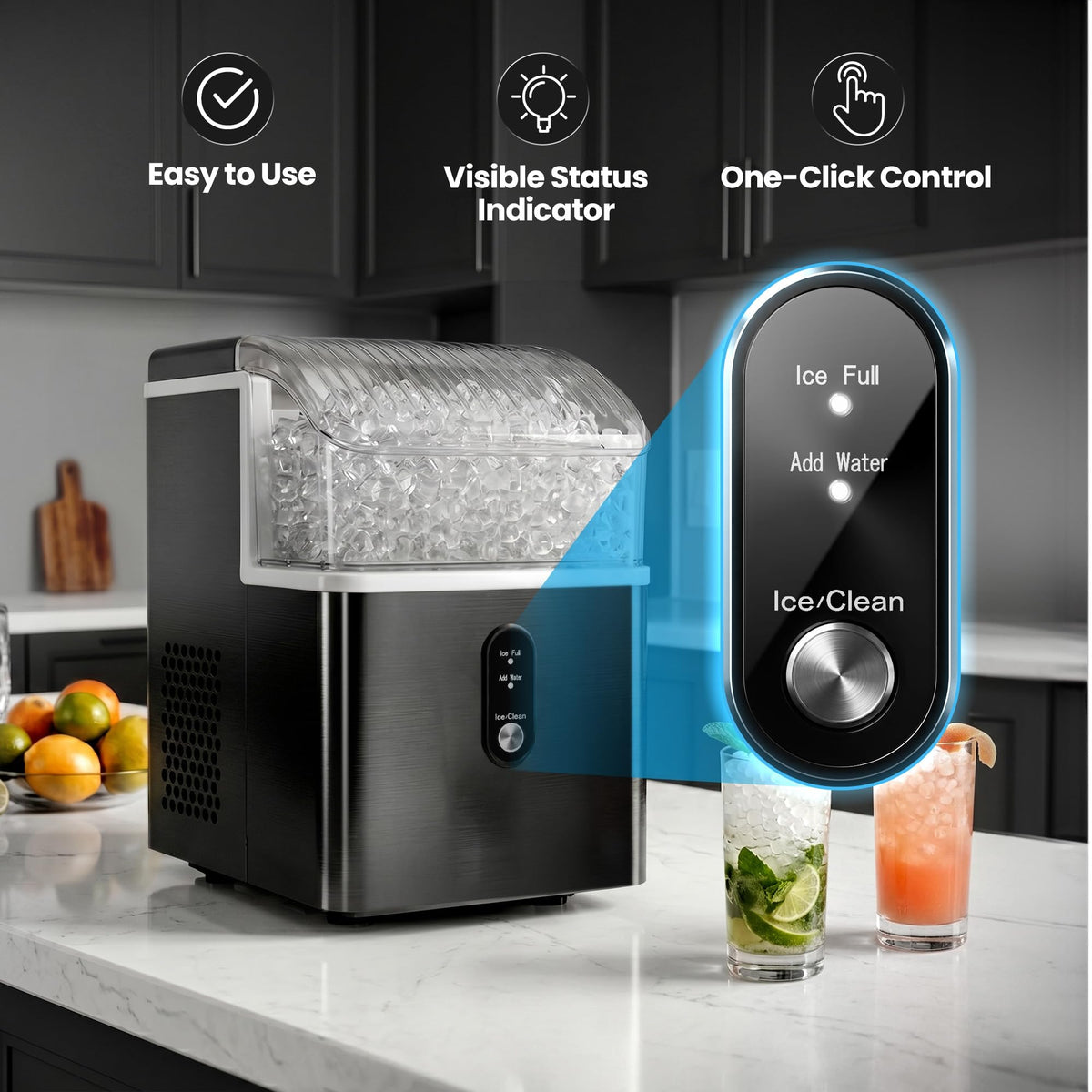 Crzoe Nugget Ice Maker Countertop, 35lbs/Day, Portable Pebble Ice Machine