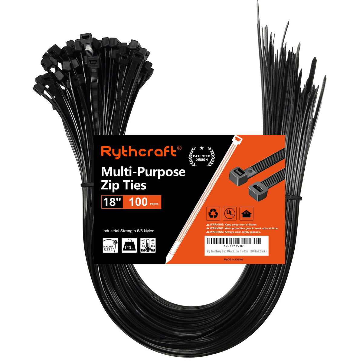 Rythcraft 12" Cable Zip Ties Heavy Duty, 200 LBS Test Tilted Tooth, 80 Pack