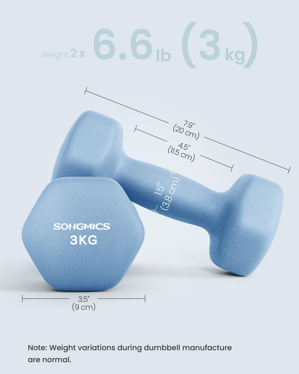 SONGMICS Hex Neoprene Dumbbells, 1/2/3/4/5KG Pair Weights for Fitness Training