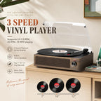 Seasonlife® Retro Vinyl Record Player with Stereo Speakers,Walnut Brown