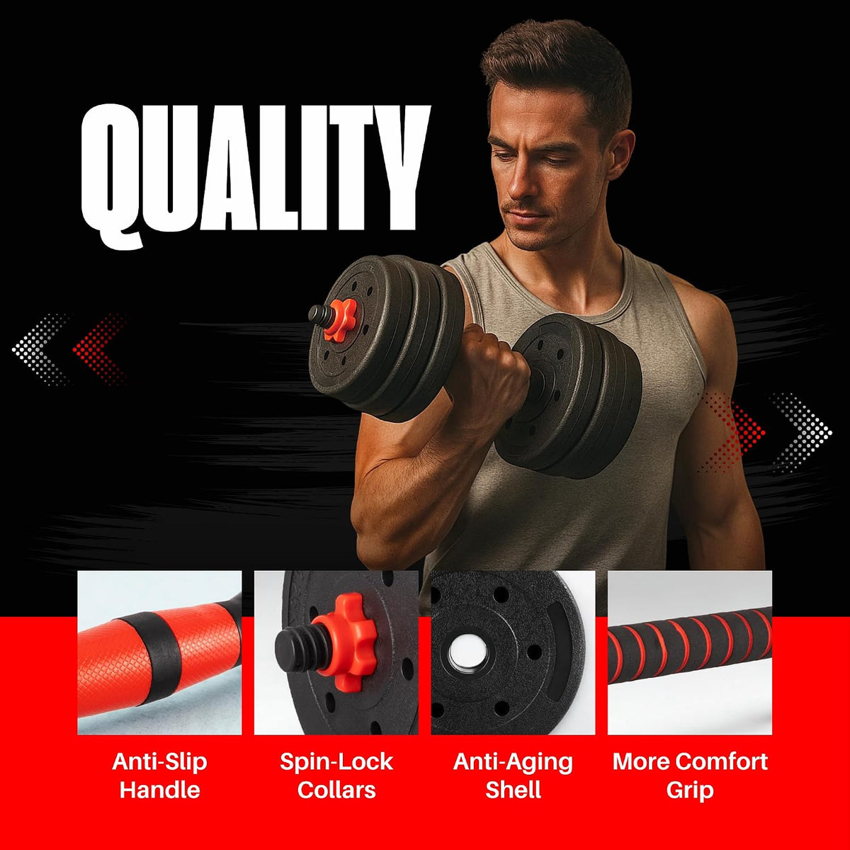Straame 20KG Adjustable Dumbbell & Barbell Set, 2-in-1 Home Gym Weights Kit
