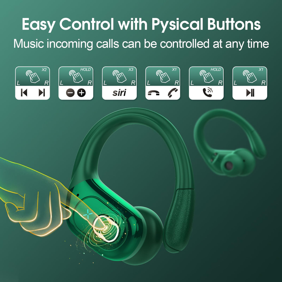 Aptkdoe Wireless Earbuds 75H Bluetooth 5.4 Sport Headphones with Earhooks