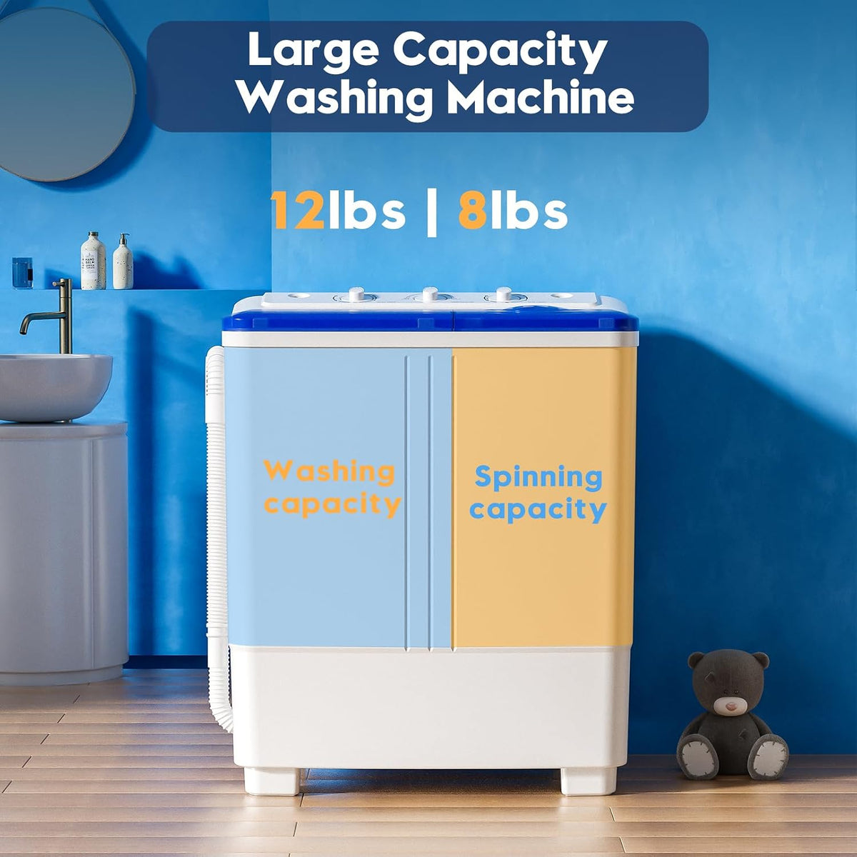 Auertech Portable Washing Machine, 28lbs Twin Tub Washer Mini Compact Laundry Machine with Drain Pump, Semi-automatic 18lbs Washer 10lbs Spinner Combo for Dorms, Apartments, RVs