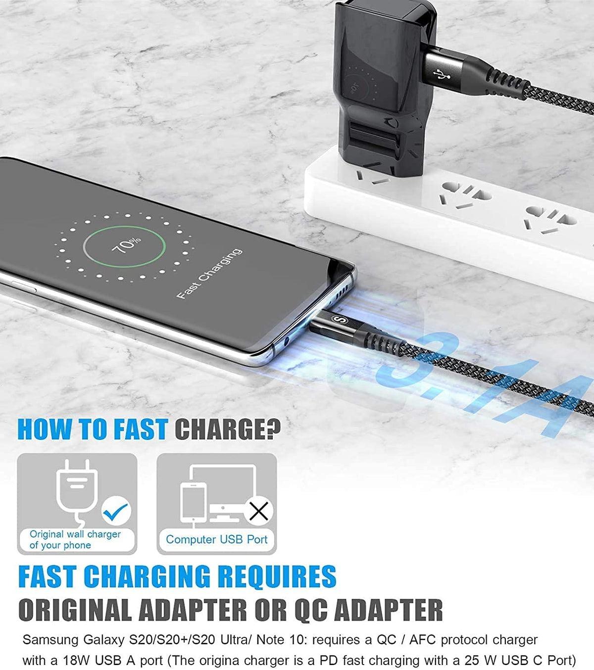 2-Pack 1M USB C Cable 3.1A Fast Car Charger Cable Compatible for iPhone 17 air 16 15 Plus Pro Max, Samsung Flip/Fold 7 6 5 4 3 S26 S25 S24 S10 S20 S21 S22 S23 A16/15/14/13/12 A35/A34 A56/55/54, Pixel