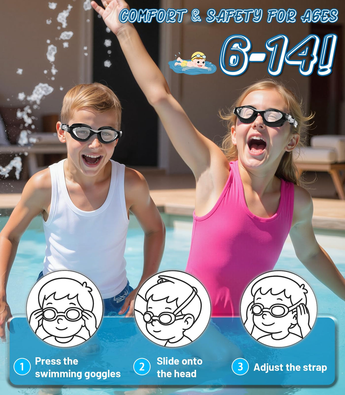 Kids Swimming Goggles for Boys & Girls Aged 6-14, Anti-Fog