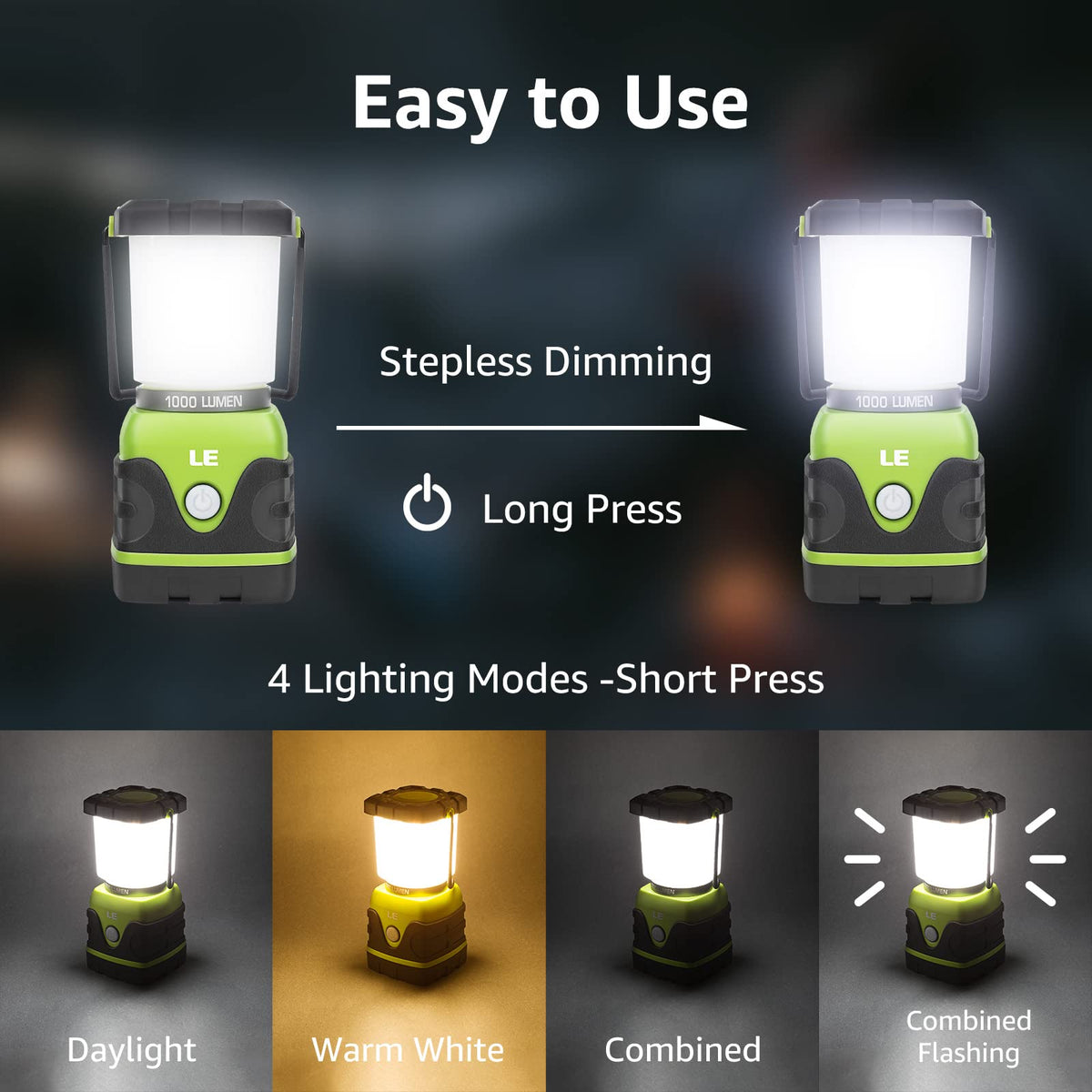 LE Camping Lantern Battery Powered, 1000lm Camping Light, Warm & Cool Lamp